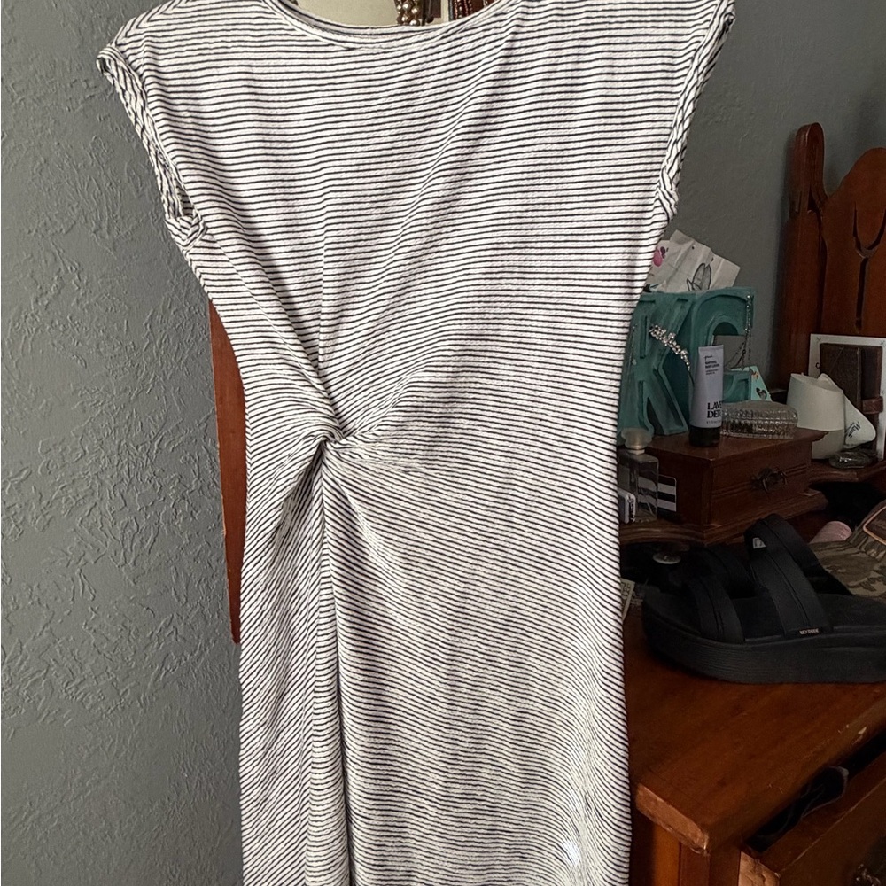 Max Studio Black & White Striped Twist-Front Midi Dress